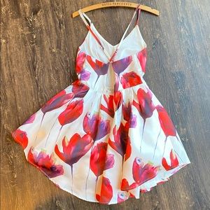 Red floral cross-back dress